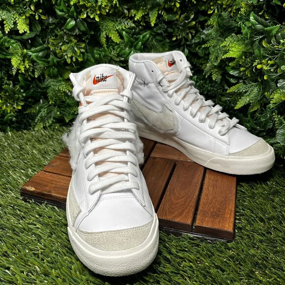 NIKE BLAZER Men 11.5 Mid 77 Custom White Leather Sneakers BQ6806-101 Unique 1493 - Picture 1 of 14